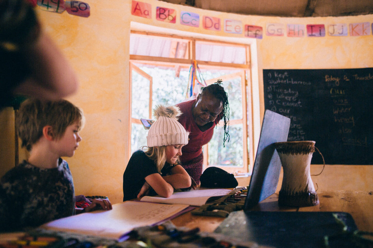 students studying with teacher at waldorf school