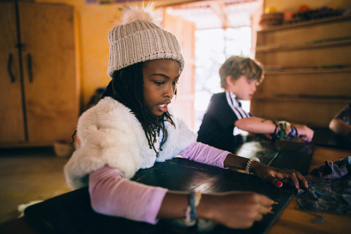 waldorf students writing in class